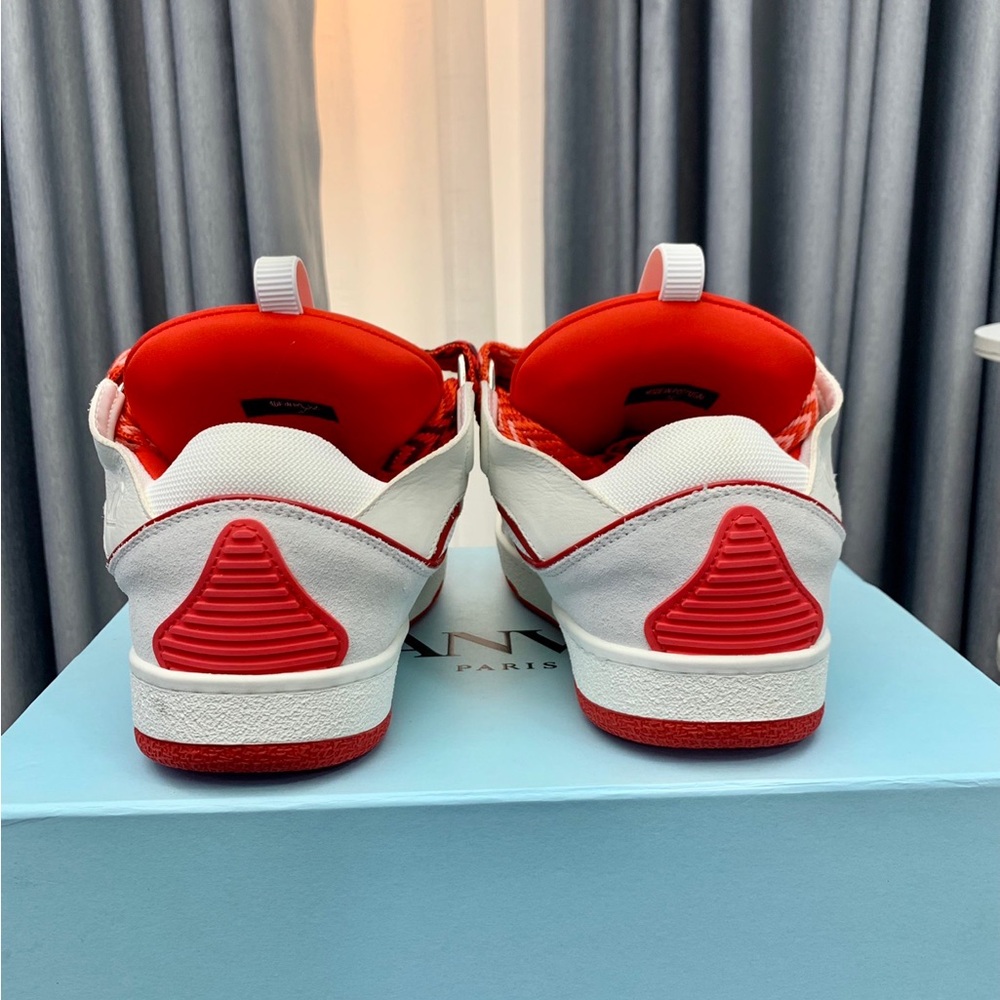 Lanvin Red and White Braided-Lace Women's Sneakers - Picture 5 of 9